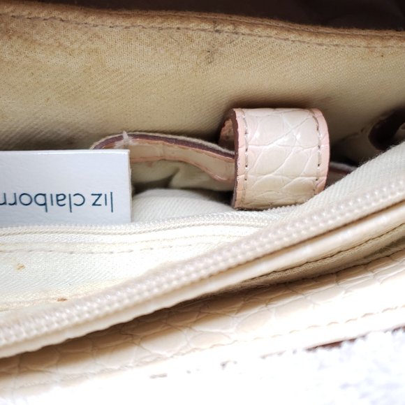 Vintage Liz Claiborne Purse Bag Off White Pink Alligator Imprint Shoulder - Picture 2 of 14